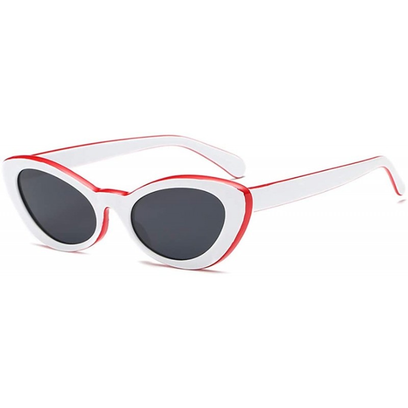 Oval Fashion Oval Round Retro Sun glasses Color Plastic Lenses Sunglasses - Red White - CK18NS7YSYQ $11.69