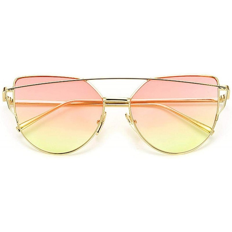Cat Eye 2018 Er Cat Eye Sunglasses Women Vintage Metal Reflective Glasses Mirror Retro Oculos De Sol Gafas - CS198AI70O9 $30.82