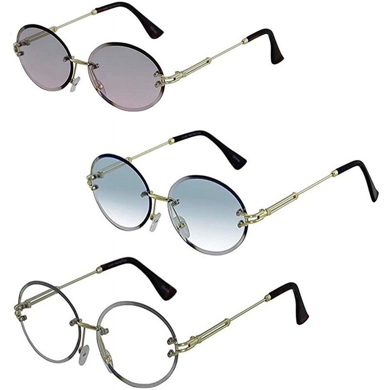 Oval Elegant Rimless Vintage Retro Oval Gold Clear Lens Fashion Diamond Cut Edge Fashion Sunglasses - C1197IKR263 $23.70