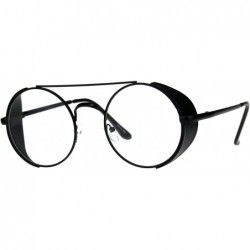 Round Steampunk Side Cover Clear Lens Glasses Round Metal Flat Top Bridge UV 400 - Black - CB18C0GZZAW $13.74