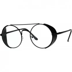 Round Steampunk Side Cover Clear Lens Glasses Round Metal Flat Top Bridge UV 400 - Black - CB18C0GZZAW $13.74