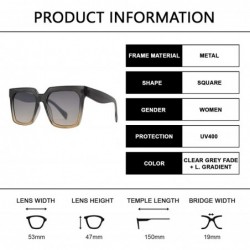 Oversized Retro Oversized Luxury Fashion Square Sunglasses with Flat Lens for Women - Clear Grey Fade + Light Gradient - CS19...