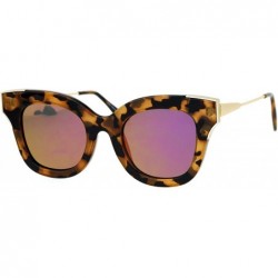 Cat Eye Color Mirrored Horned Rim Flat Lens Cat Eye Womens Retro Sunglasses - Tortoise Purple - CY12NSG84IP $14.80