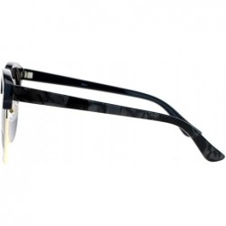 Oversized Womens Oversize Round Horn Half Rim Retro Designer Sunglasses - Black Pearl - C212ITP9SK7 $14.76