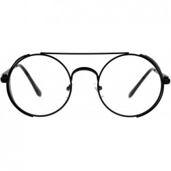 Round Steampunk Side Cover Clear Lens Glasses Round Metal Flat Top Bridge UV 400 - Black - CB18C0GZZAW $13.74