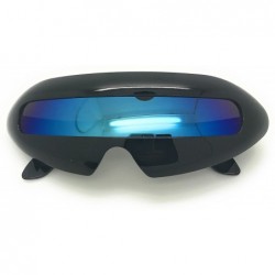 Sport Futuristic Cyclops Mirror Single Lens Oval Sunglasses - Black/Blue - C5180RQ9DL9 $16.75