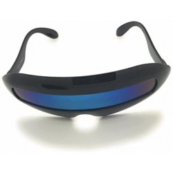 Sport Futuristic Cyclops Mirror Single Lens Oval Sunglasses - Black/Blue - C5180RQ9DL9 $11.32