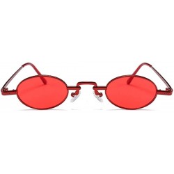 Rectangular Unisex Vintage Oval Glasses Small Metal Frames Sunglasses UV400 - Red - CL18N9AYG2Z $8.87