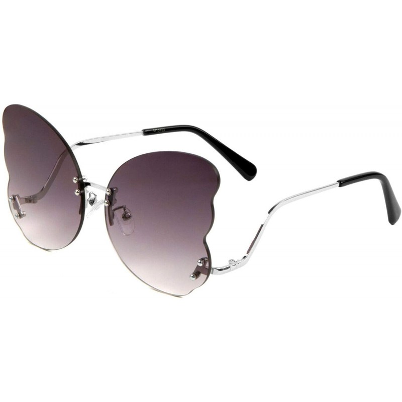 Butterfly Womens Luxury Rimless Oversized Butterfly Wings Retro Sunglasses - Silver Metallic Frame - CO18X8MNC72 $15.40