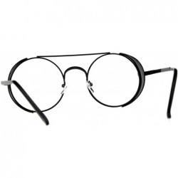 Round Steampunk Side Cover Clear Lens Glasses Round Metal Flat Top Bridge UV 400 - Black - CB18C0GZZAW $13.74
