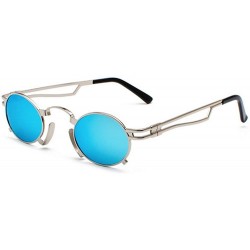 Oval 2018 new small frame metal oval retro street beat travel unisex sunglasses - Silver Blue - CB18GTQIAHC $24.52