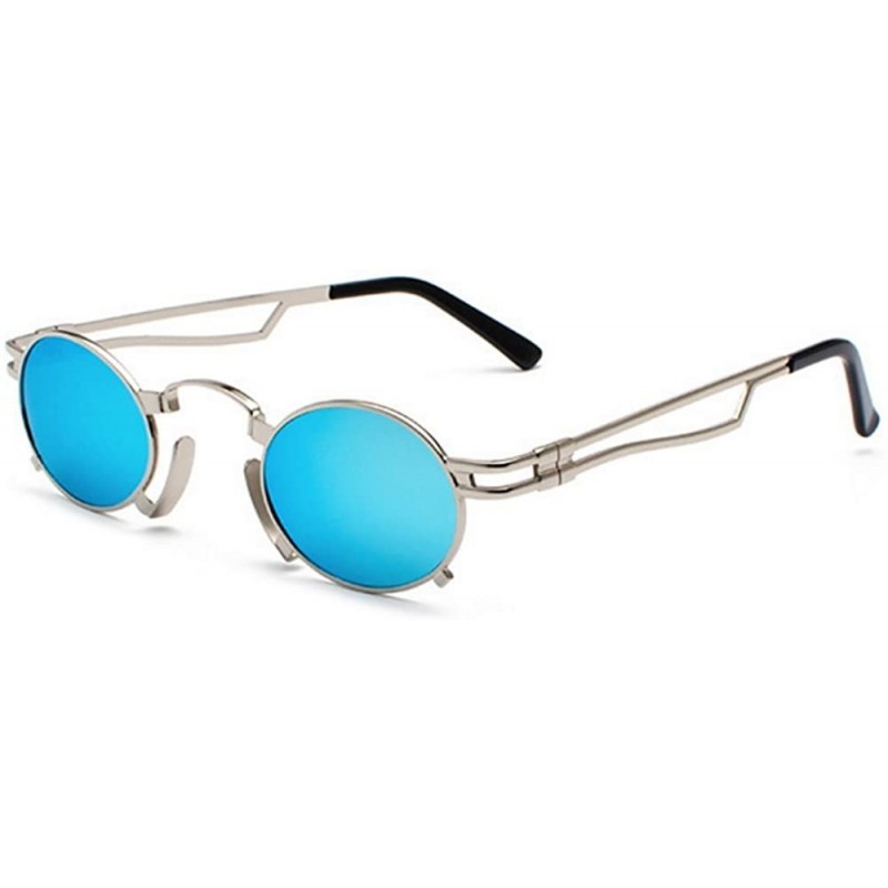 Oval 2018 new small frame metal oval retro street beat travel unisex sunglasses - Silver Blue - CB18GTQIAHC $11.44