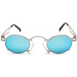 Oval 2018 new small frame metal oval retro street beat travel unisex sunglasses - Silver Blue - CB18GTQIAHC $11.44