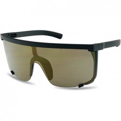 Shield Oversized 150mm Super Shield Mirrored Lens Sunglasses Retro Flat Top Matte Black Frame - CF18G2EULM6 $15.37