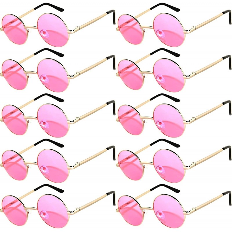 Oval 10 Pack Round Retro Vintage Circle Style Sunglasses Colored Small Metal Frame - 43_pink_10_pairs - C21853KR5MR $21.81