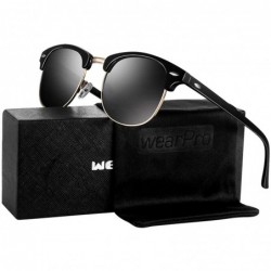 Round Sunglasses for Men Women - Retro Semi Rimless Polarized Sun Glasses WP1006 - Light Black - CR18CG98A93 $14.22