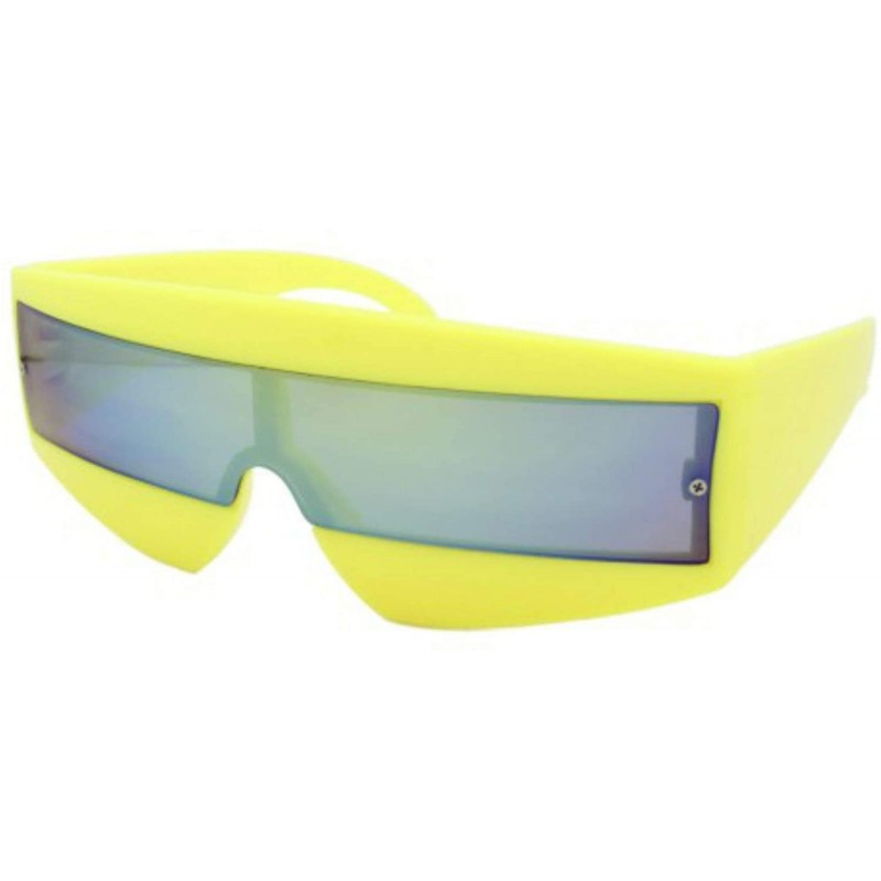 Wrap 80s Sci Fi Visor Wrap Around Sunglasses Robot/Cyclops/Daft Punk Fancy Dress - Yellow - CP196WQZ9IE $11.58