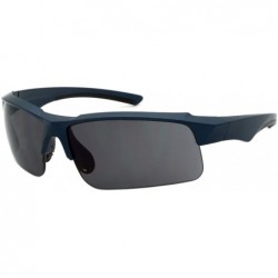 Semi-rimless Sports Wrap Sunglasses w/Decentered UV Lens 570088MT/SD - Matte Metallic Blue - CK12MYXVSGY $8.89