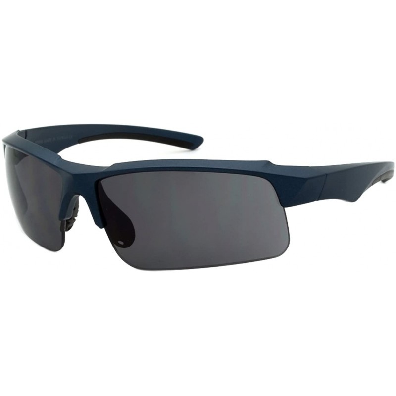 Semi-rimless Sports Wrap Sunglasses w/Decentered UV Lens 570088MT/SD - Matte Metallic Blue - CK12MYXVSGY $8.89