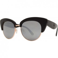 Round Round Circle Half Frame Cateye Sunglasses for Women - Black + Flash Mirror - CN18UIDGUI8 $14.93