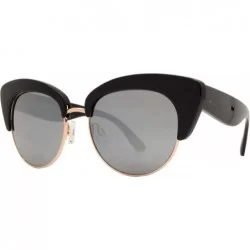 Round Round Circle Half Frame Cateye Sunglasses for Women - Black + Flash Mirror - CN18UIDGUI8 $24.78