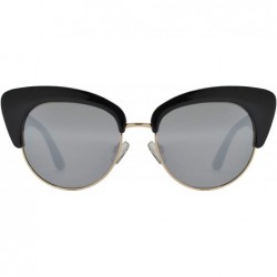 Round Round Circle Half Frame Cateye Sunglasses for Women - Black + Flash Mirror - CN18UIDGUI8 $14.93