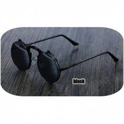 Oval 3057 Steampunk Sunglasses Round Metal Women Style Retro Flip Circular Double Sun Glasses Men CIRCLE - Black - CB198549TD...