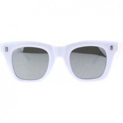 Rectangular Vintage Retro Thick Plastic Horn Rim Hipster Sunglasses - White Silver Mirror - CS18QGZA8EC $18.84