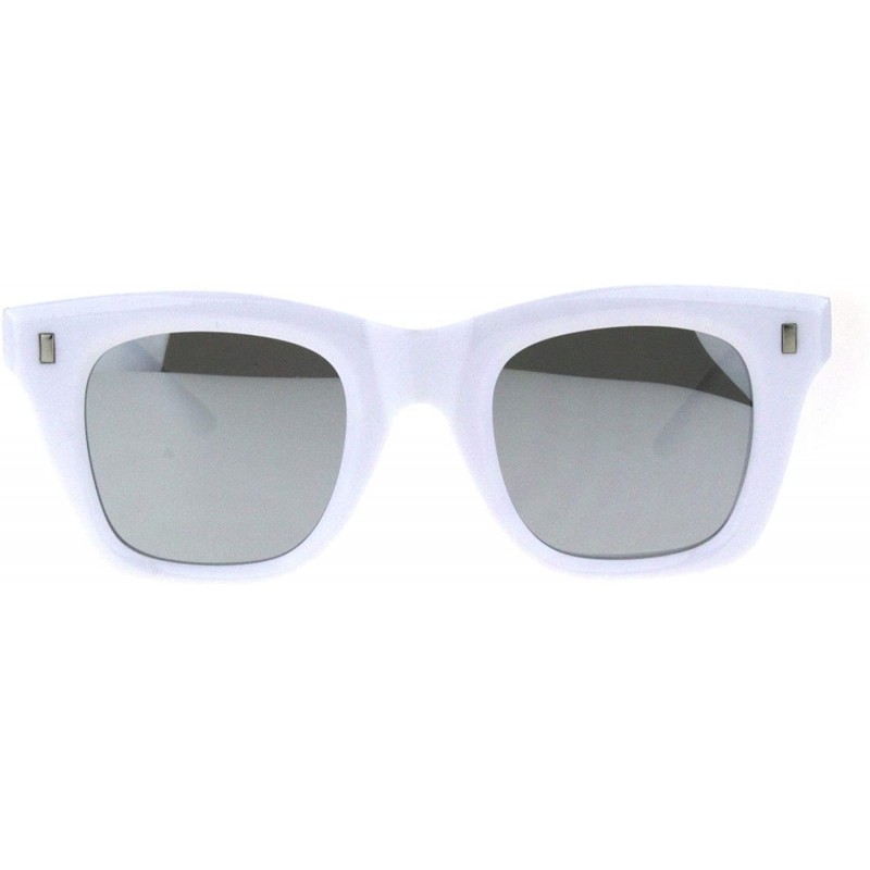 Rectangular Vintage Retro Thick Plastic Horn Rim Hipster Sunglasses - White Silver Mirror - CS18QGZA8EC $9.67