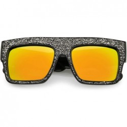 Square Rhinstone Crystal Flat Top Square Sunglasses For Women Mirrored Lens 57mm - Black / Orange Mirror - CK12MA9J6JK $15.22