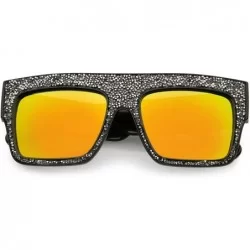 Square Rhinstone Crystal Flat Top Square Sunglasses For Women Mirrored Lens 57mm - Black / Orange Mirror - CK12MA9J6JK $24.81