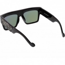 Square Rhinstone Crystal Flat Top Square Sunglasses For Women Mirrored Lens 57mm - Black / Orange Mirror - CK12MA9J6JK $15.22