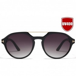 Aviator Vintage Round Aviator Sunglasses for Men Women Double Bridge Frame UV400 Protection S1000A - Black/Grey Gradient - CN...