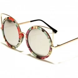 Round Old Fashioned Stylish Elegant Womens Round Cat Eye Sunglasses - Floral / Chrome - CE18ECE5UZG $23.78