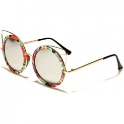 Round Old Fashioned Stylish Elegant Womens Round Cat Eye Sunglasses - Floral / Chrome - CE18ECE5UZG $14.71