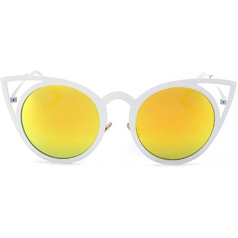 Sport Women Sunglasses Oversized Cateye Fashion Metal Frame Mirrored Shades - Yellow - CB18CRMNI9M $12.22