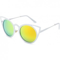 Sport Women Sunglasses Oversized Cateye Fashion Metal Frame Mirrored Shades - Yellow - CB18CRMNI9M $12.22