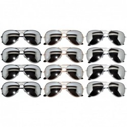 Aviator 12 Pack Aviator Sunglasses Metal Gold - Silver - Black Frame Colored Mirror Lens OWL. - C81270UY49H $47.60