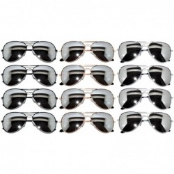Aviator 12 Pack Aviator Sunglasses Metal Gold - Silver - Black Frame Colored Mirror Lens OWL. - C81270UY49H $26.65