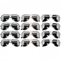 Aviator 12 Pack Aviator Sunglasses Metal Gold - Silver - Black Frame Colored Mirror Lens OWL. - C81270UY49H $26.65