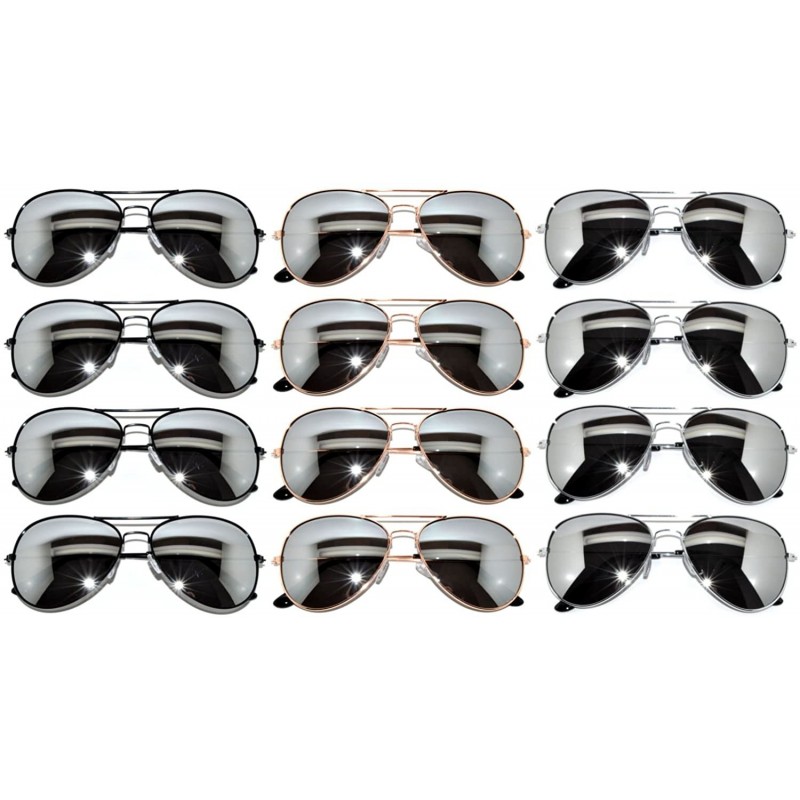 Aviator 12 Pack Aviator Sunglasses Metal Gold - Silver - Black Frame Colored Mirror Lens OWL. - C81270UY49H $26.65