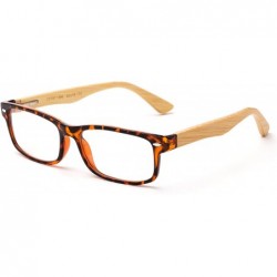 Oval Real Bamboo Arms Rectangle Simple Design Modern Clear Lens Glasses with Spring Hinge - C712L9PRFK9 $10.51