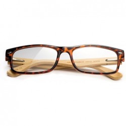 Oval Real Bamboo Arms Rectangle Simple Design Modern Clear Lens Glasses with Spring Hinge - C712L9PRFK9 $10.51