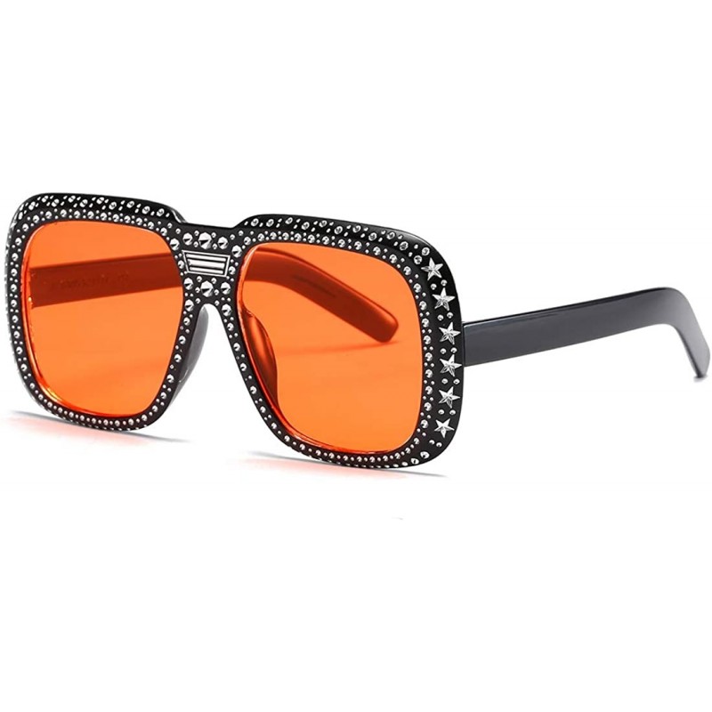 Round Oversized Sunglasses for Men Women Square Thick Frame Bling Rhinestone Shades - Black&red - CM18NW4C3OZ $8.87