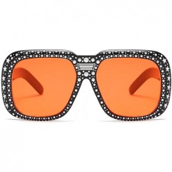 Round Oversized Sunglasses for Men Women Square Thick Frame Bling Rhinestone Shades - Black&red - CM18NW4C3OZ $8.87