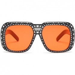 Round Oversized Sunglasses for Men Women Square Thick Frame Bling Rhinestone Shades - Black&red - CM18NW4C3OZ $8.87