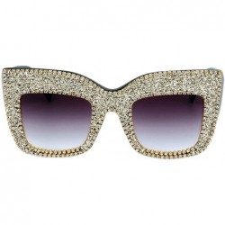 Cat Eye Vintage Cat Eye Diamond Crystal Sunglasses for Women Oversized Plastic Frame - Grey Lens/Gold Diamond - CG18XUN2K55 $...