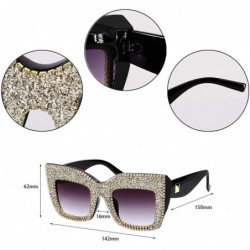 Cat Eye Vintage Cat Eye Diamond Crystal Sunglasses for Women Oversized Plastic Frame - Grey Lens/Gold Diamond - CG18XUN2K55 $...