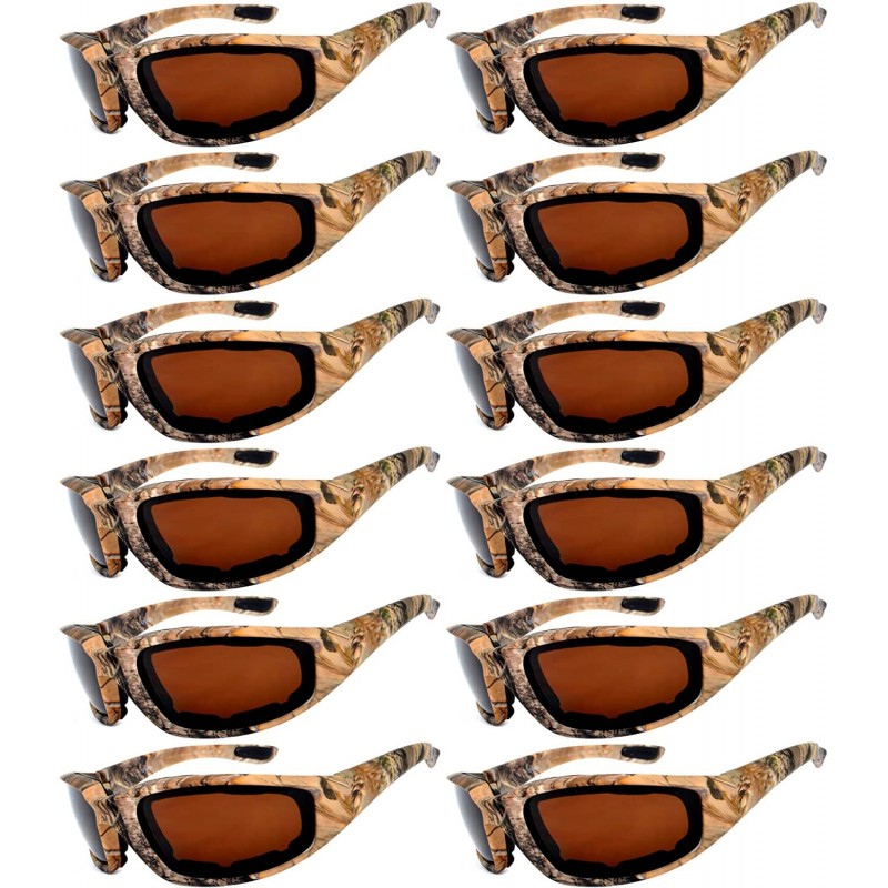 Sport Set of 12 Pairs Motorcycle CAMO Padded Foam Sport Glasses Colored Lens - Camo3_brown_12_pairs - CB1855DU6QO $37.29