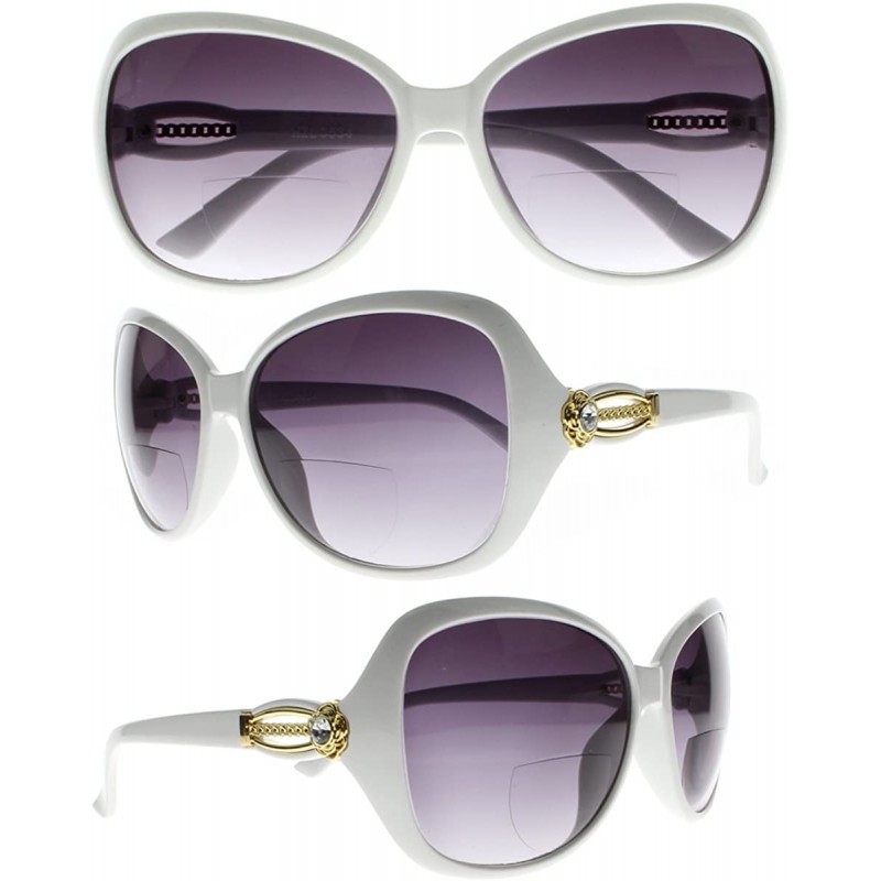 Butterfly Stylish Bifocal Reading Glasses Flower With Diamond Sun Readers UV400Tinted Sunglasses - White - C918ERKAQQ2 $14.63
